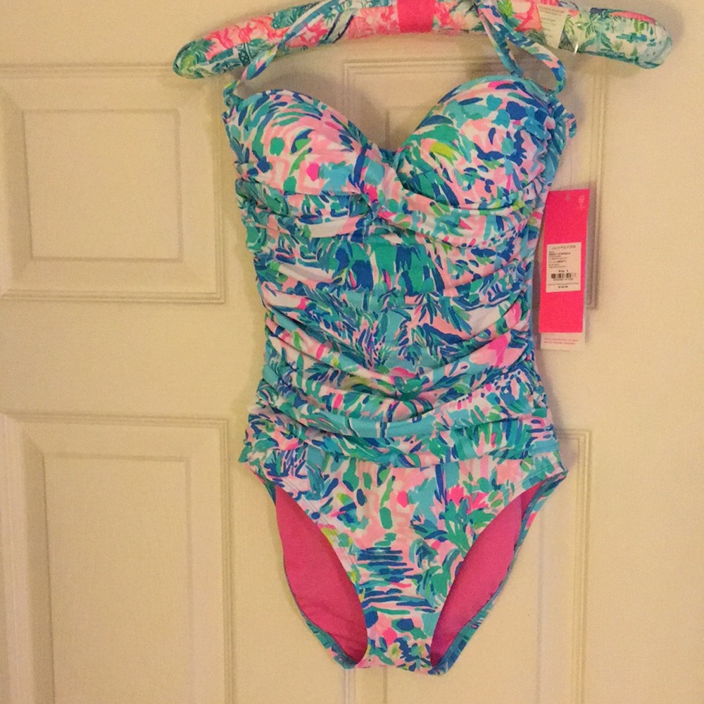 NWT Lilly Pulitzer Blue Ibiza Canbana Cocktail One piece Swimsuit Size 0 - Picture 2 of 12